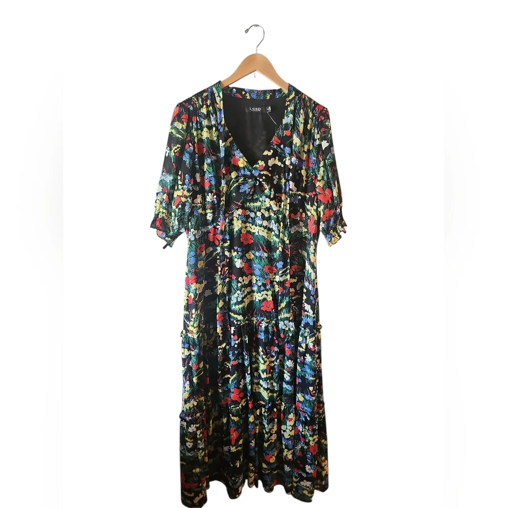 Lauren Ralph Lauren Sz 16 Black Label Floral Tiered Maxi Dress New $165 - Picture 3 of 8